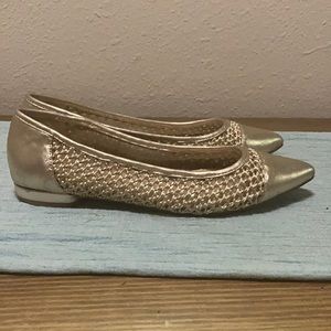 Gold pointed toe flats
